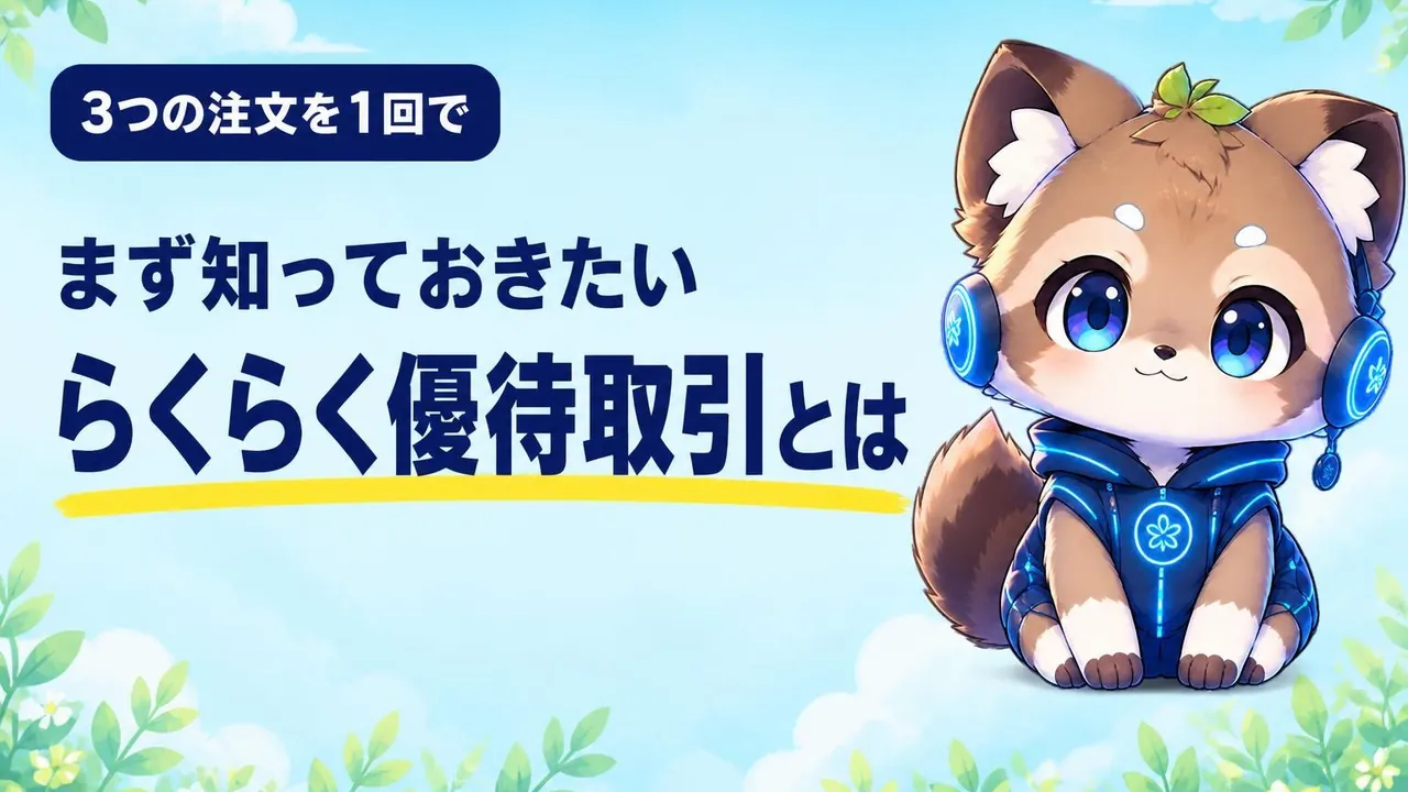 3つの注文を1回で出せるらくらく優待取引とはを説明するバナー