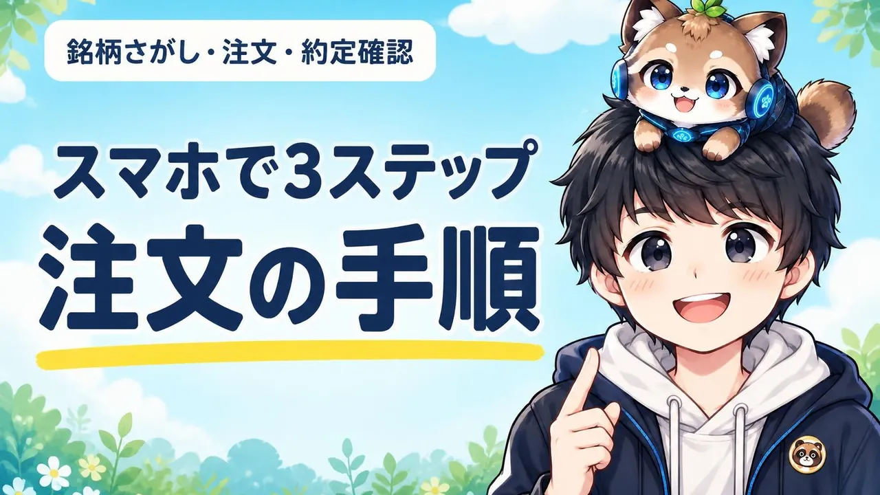 銘柄さがし・注文・約定確認というらくらく優待取引の注文の手順のバナー