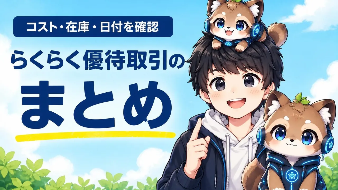 コスト・在庫・日付を確認するらくらく優待取引のまとめのバナー