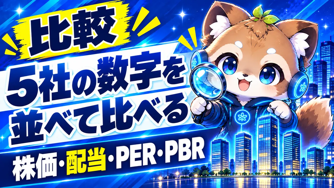 5社の数字を並べて比べる｜株価・配当・PER・PBR
