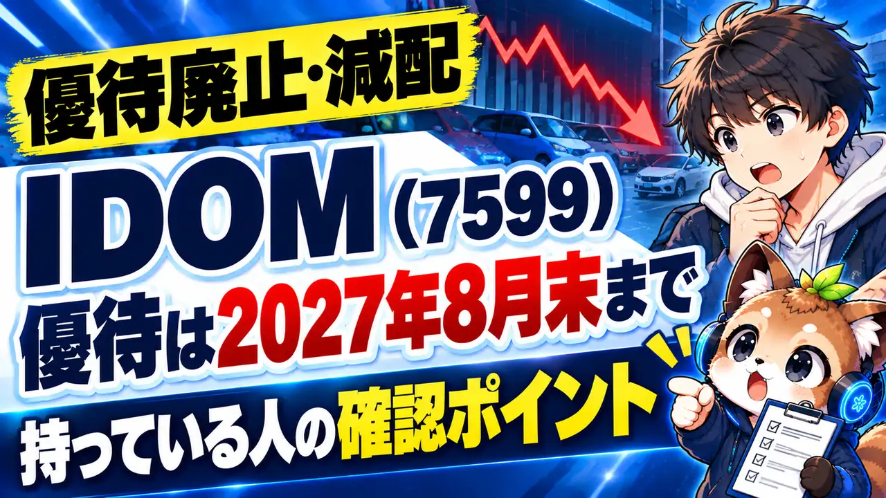 IDOM（7599）の優待廃止・減配。優待は2027年8月末まで。持っている人の確認ポイント